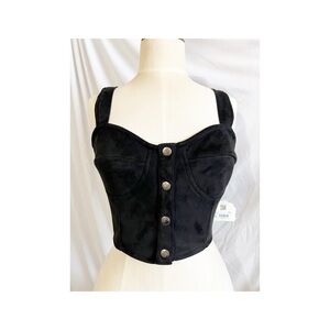 NEW ALTAR'D STATE Women's Black Crop Tank Suede Snap Buttons in Front Rockabilly